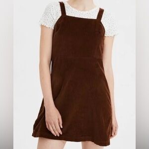 American Eagle Corduroy Overall Mini Dress Size Large Brown